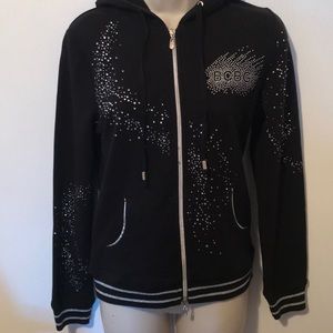 BCBGMAXAZRIA Women’s Black Sparkling Studded Hoodie Size S